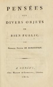 Front cover of Pensées sur divers objets de bien public by Charles Victor de Bonstetten