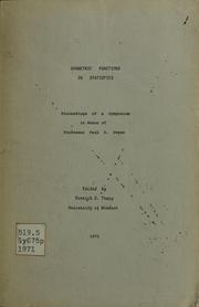 Cover of Symmetric functions in statistics by Derrick S. Tracy