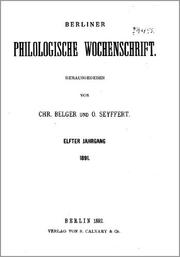 Front cover of Berliner Philologische Wochenschrift by Christian Belger