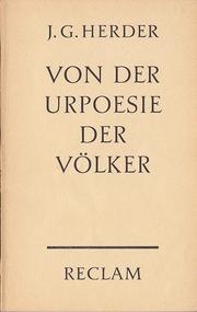 Front cover of Von der Urpoesie der Völker by Johann Gottfried Herder