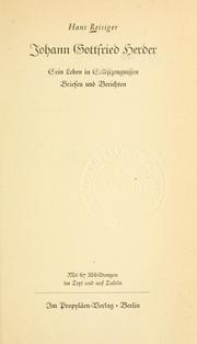 Front cover of Johann Gottfried Herder by Hans Reisiger