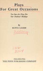 Cover of Plays for great occasions by Rufus Learsi