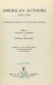 Front cover of American authors, 1600 - 1900 by Stanley  Kunitz