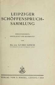 Front cover of Leipziger Schöffenspruch sammlung by Guido Kisch