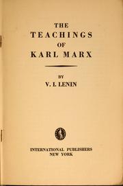 Front cover of The teachings of Karl Marx by Vladimir Il’ich Lenin