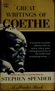 Front cover of Great writings of Goethe by Johann Wolfgang von Goethe