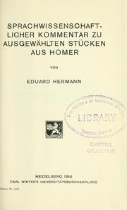 Cover of Sprachwissenschaftlicher kommentar zu ausgewählten stücken aus Homer by Eduard Hermann