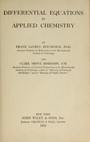 Front cover of Differential equations in applied chemistry by Frank Lauren Hitchcock