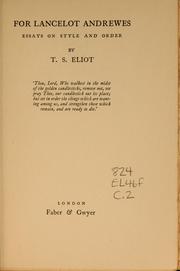 Front cover of For Lancelot Andrewes by T. S. Eliot