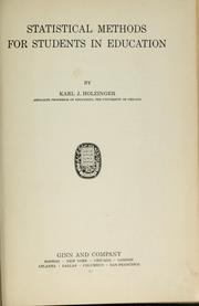 Cover of Statistical methods for students in education by Karl John Holzinger
