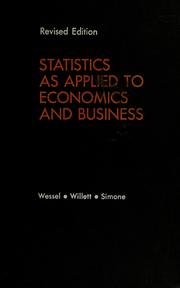 Front cover of Statistics as applied to economics and business by Robert Hoover Wessel