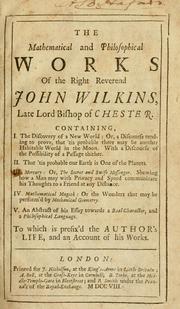 Front cover of The mathematical and philosophical works of the Right Reverend John Wilkins .. by Wilkins, John