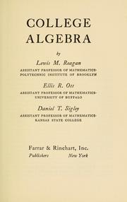 Front cover of College algebra by Lewis M. Reagan