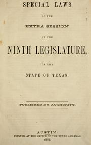 Front cover of Special laws of the extra session of the ninth Legislature of the State of Texas by Texas