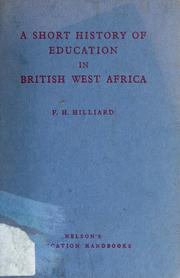 Cover of A short history of education in British West Africa by F. H. Hilliard