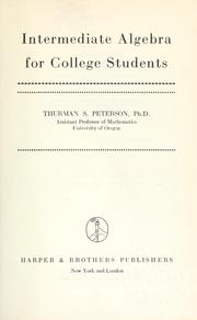 Front cover of Intermediate algebra for college students by Thurman Stewart Peterson