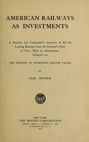 Front cover of American railways as investments by Carl Snyder