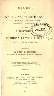 Front cover of Memoir of Mrs. Ann H. Judson by Ann Hasseltine Judson