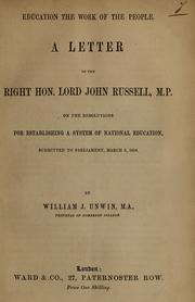 Front cover of Education the work of the people by William J. Unwin