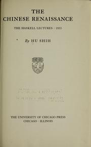 Front cover of The Chinese renaissance by Hu, Shi