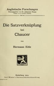 Cover of Die Satzverknüpfung bei Chaucer by Hermann Eitle