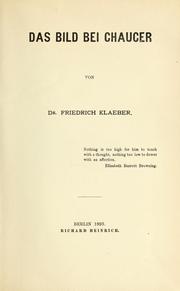 Front cover of Das Bild bei Chaucer by Fr Klaeber