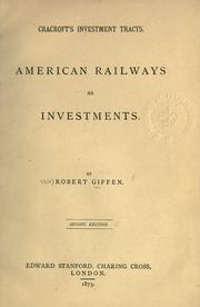 Cover of American railways as investments by Giffen, Robert Sir