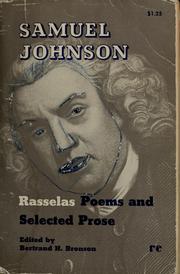 Front cover of Rasselas, Poems And Selected Essays by Bronson