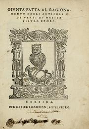 Cover of Givnta fatta al ragionamento degli articoli et de verbi di Messer Pietro Bembo ... by Lodovico Castelvetro
