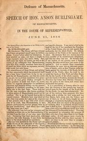 Front cover of Defence of Massachusetts by Anson Burlingame
