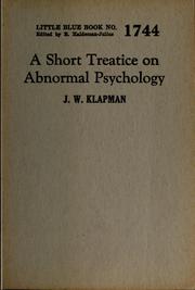 Front cover of A short treatise on abnormal psychology by Jacob W. Klapman