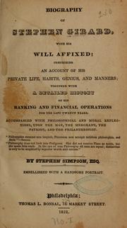 Front cover of Biography of Stephen Girard by Simpson, Stephen