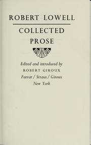 Cover of Collected prose by Robert Lowell