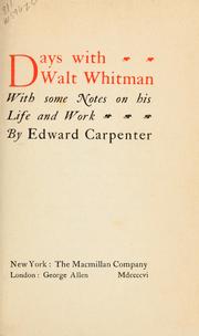Front cover of Days with Walt Whitman, with some notes on his life and work by Edward Carpenter