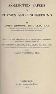 Front cover of Collected papers in physics and engineering by Thomson, James