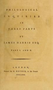 Front cover of Philological inquiries in three parts by Harris, James