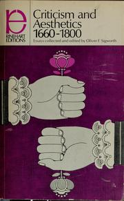 Front cover of Criticism and aesthetics, 1660-1800 by Oliver F. Sigworth