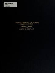 Front cover of Magneto-resistance of selected transition metals by Eugene E. Monk