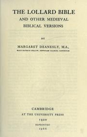 Cover of The Lollard Bible and other medieval Biblical versions by Margaret Deanesly