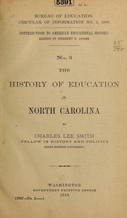 Front cover of The history of education in North Carolina by Charles Lee Smith
