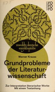 Cover of Grundprobleme der Literaturwissenschaft by Krauss, Werner