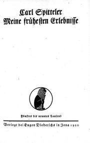 Front cover of Meine frühesten Erlebnisse by Carl Spitteler