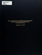 Front cover of Drag coefficients of spheres falling in dilute aqueous solutions of longchain macro-molecules by Michael F. Hayes