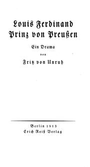 Front cover of Louis Ferdinand, Prinz von Preussen by Unruh, Fritz von