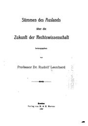 Front cover of Stimmen des Auslands über die Zukunft der Rechtswissenschaft by Rudolf Leonhard