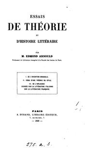 Front cover of Essais de théorie et d'histoire littéraire by Edmond Arnould