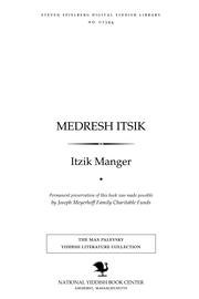 Cover of Medresh Itsiḳ by Manger, Itzik
