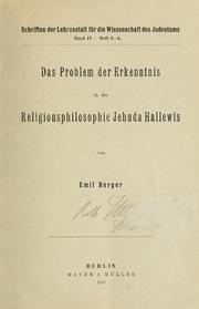 Front cover of Das Problem der Erkenntnis in der Religionsphilosophie Jehuda Hallewis by Emil Berger