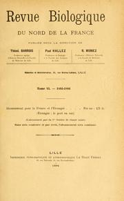 Front cover of Revue biologique du nord de la France by Unknown