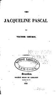 Cover of Jacqueline Pascal by Cousin, Victor